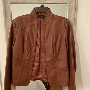 Lightly worn cognac leather jacket